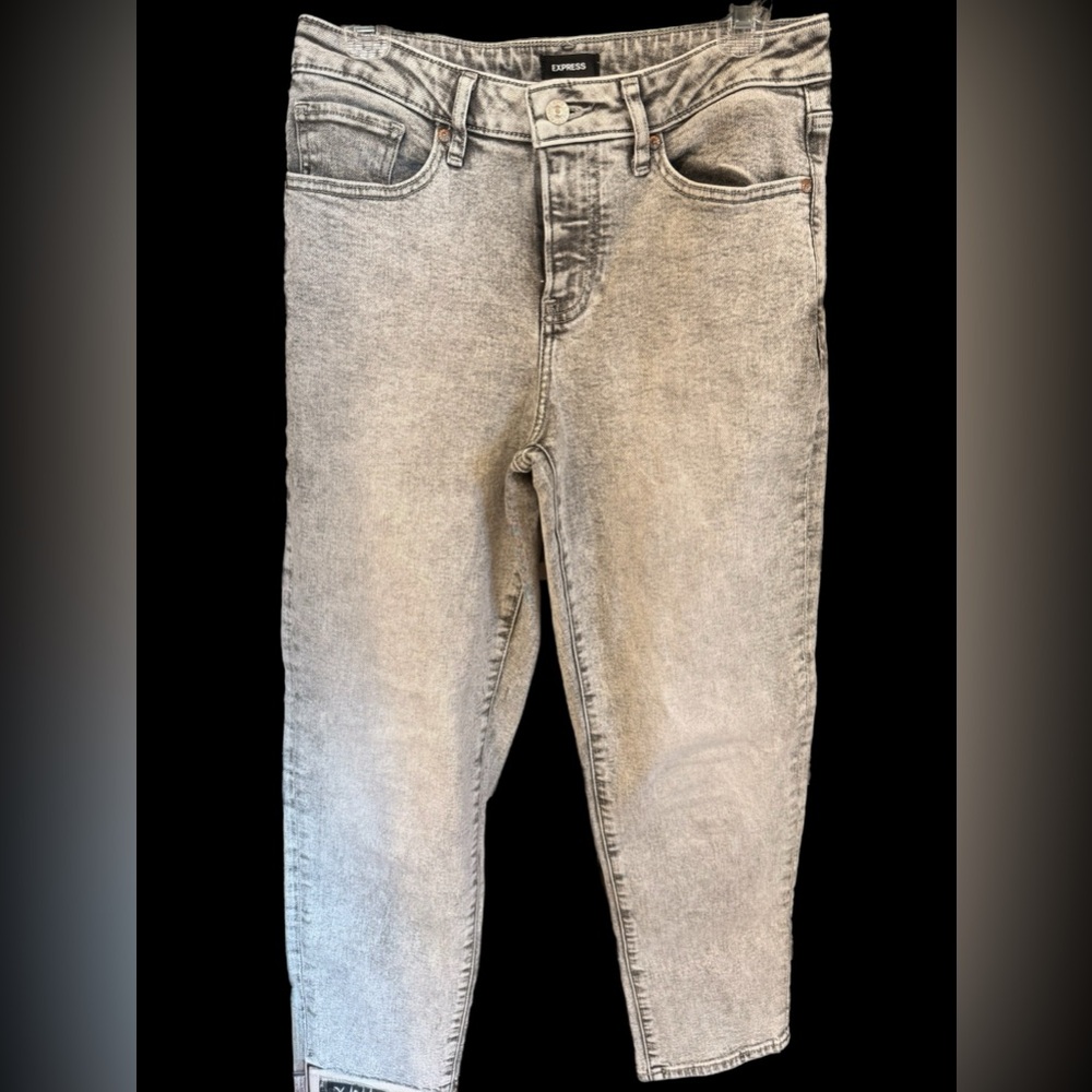Express Light Gray Washed Mid-Rise Boyfriend Jeans